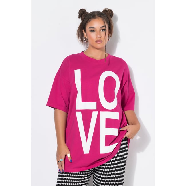 T-shirt oversize à manches courtes. Imprimé mauve foncé <span itemprop=