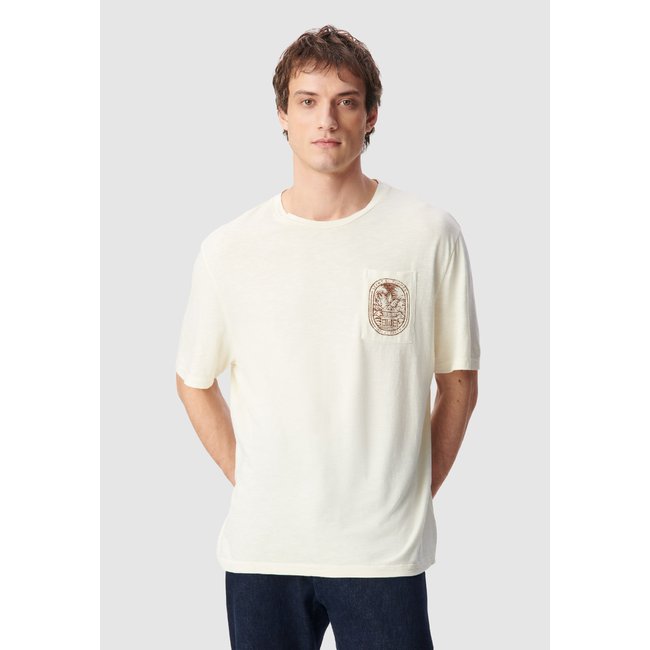 T-shirt col rond coton bio poche visuel craie <span itemprop=