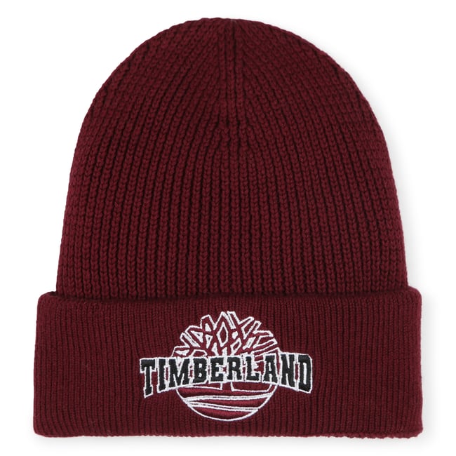 Bonnet brodé en tricot marsala <span itemprop=