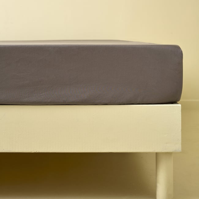 Drap housse satin lyocell ROMANCE noisette <span itemprop=
