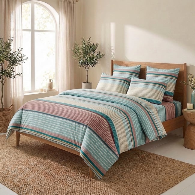 Parure de lit imprimée en 100% Coton Scandi Stripes scandi stripes <span itemprop=