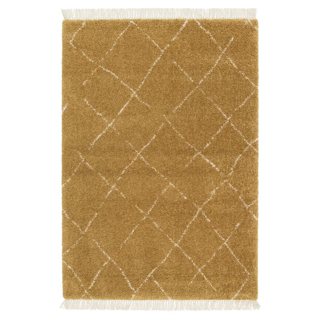 Tapis épais à franges doux et raffiné TIGRIS Couleur jaune naturel <span itemprop=