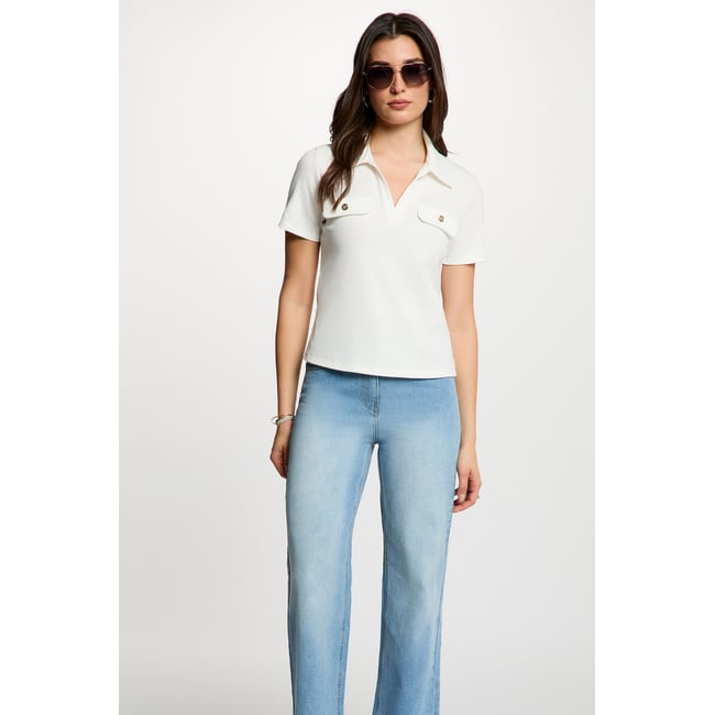 Tshirt manches courtes col polo blanc <span itemprop=