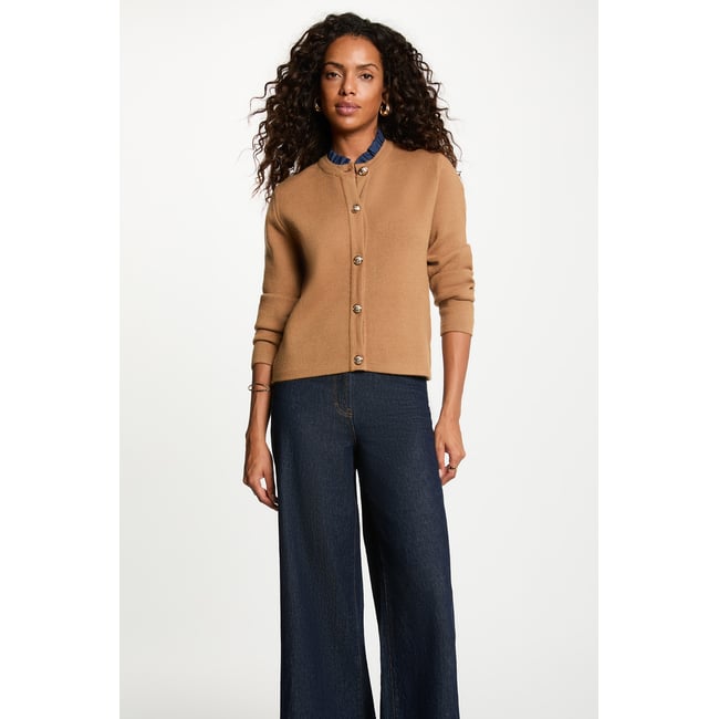 Gilet col à revers marron cognac <span itemprop=