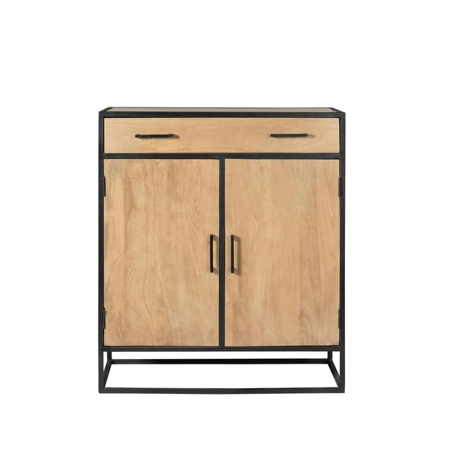 Petit meuble d'entrée en bois clair 2 portes RIVANO Couleur bois naturel <span itemprop=