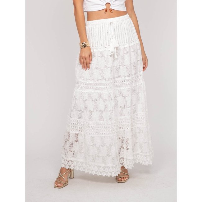 Jupe Longue Dentelle Xestina blanc <span itemprop=