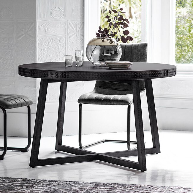 Barauni Boho Carved Wood Round Dining Table (Seats 4) - SO'HOME