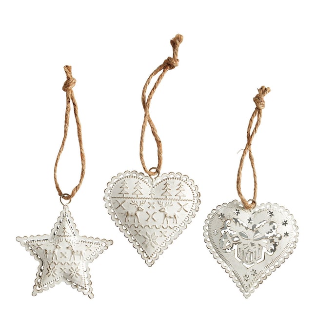 Set de 3 décorations à suspendre en métal Couleur blanc <span itemprop=