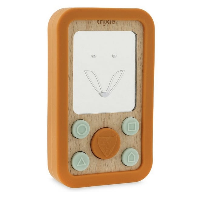 Telephone en silicone et bois Mr. Fox marron <span itemprop=