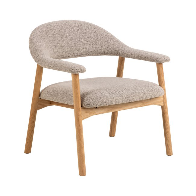 Fauteuil lounge en tissu bouclette et bois- ANABATE Couleur naturel chiné <span itemprop=
