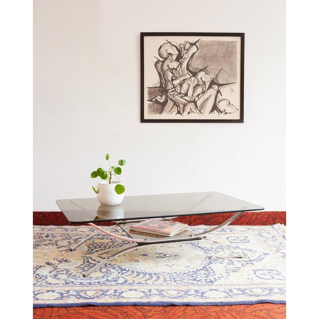 Table basse en verre fumé Donna N°1622 - Bon état Couleur fumé <span itemprop=