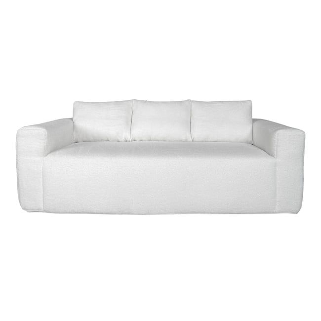 Canapé 3 places en tissu bouclette avec coussins, CLAY Couleur ecru <span itemprop=