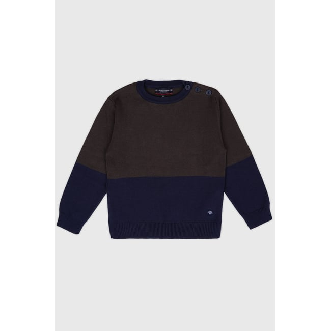 Pull marin bicolore en coton et laine KIDS nine iron / marine deep <span itemprop=