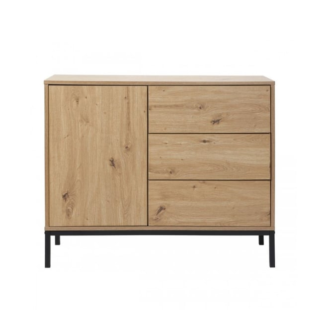 Commode 1 Porte 3 Tiroirs Décor Chêne L90 x H80 cm - LENNY Couleur chêne <span itemprop=