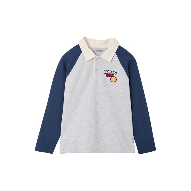 Polo manches longues gris chiné <span itemprop=