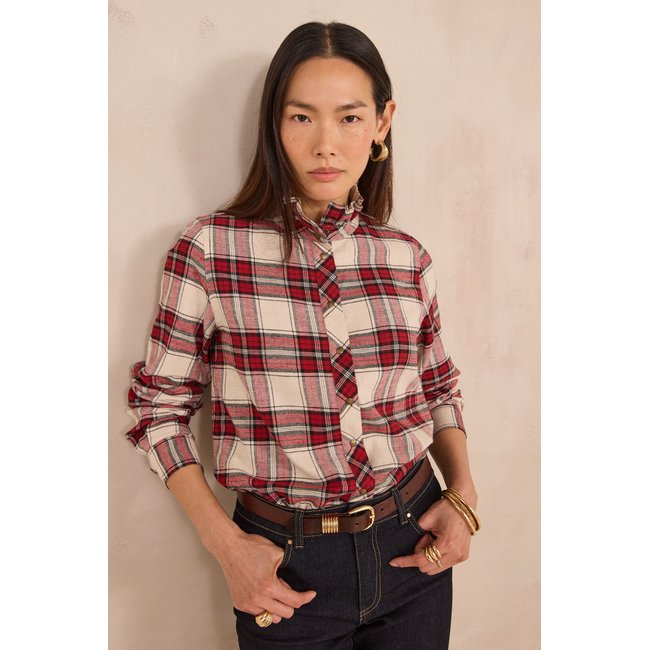 Blouse à carreaux col montant DENIS bordeaux <span itemprop=