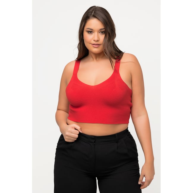 Bustier en maille côtelée, col en V poivron <span itemprop=