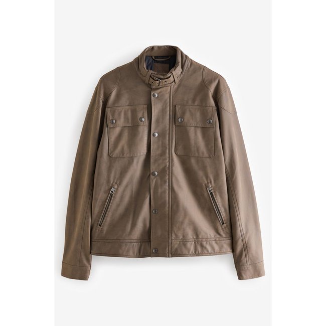Veste motard quatre poches marron <span itemprop=