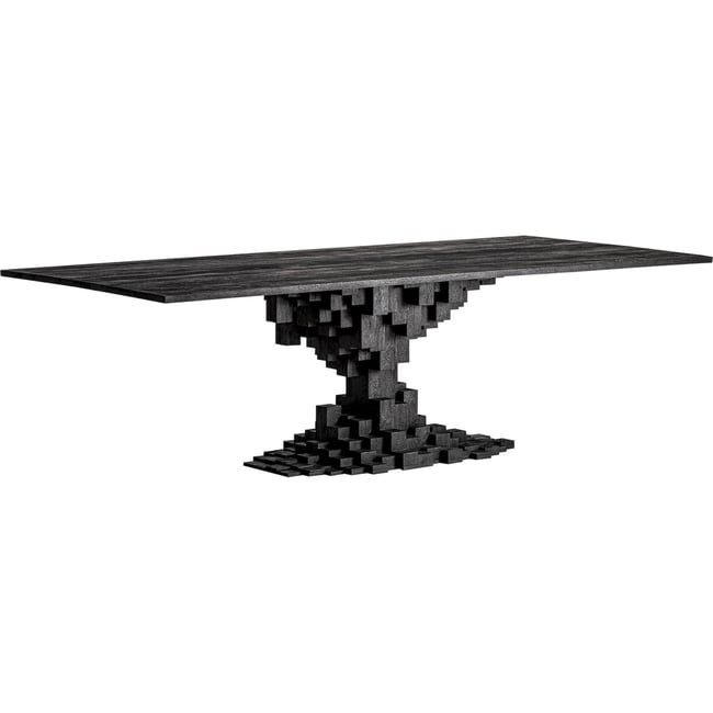 Table à manger sculpturale en bois Couleur noir finition sablée <span itemprop=