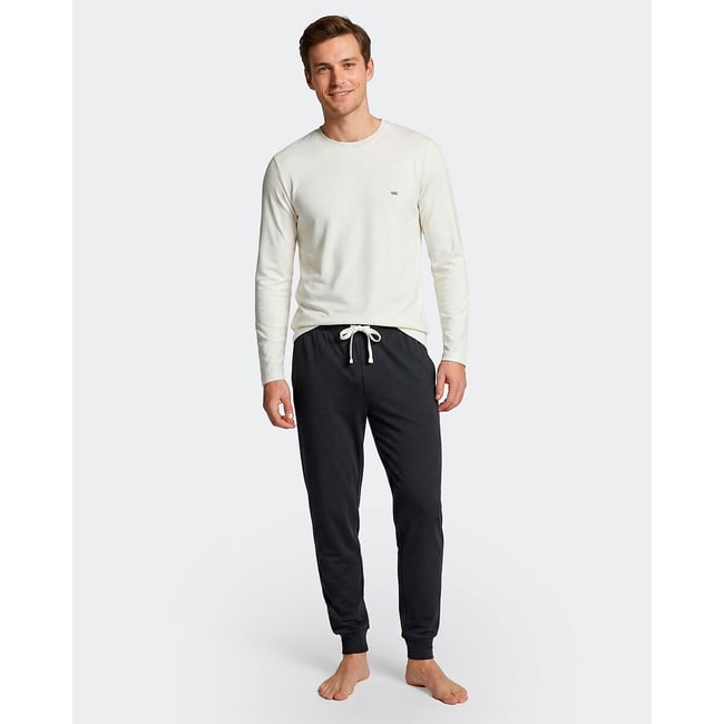 Pigiama lungo, pantaloni a tinta unita marine + bianco EDEN PARK