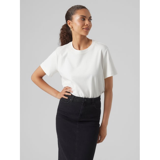 T-shirt col rond, à manches courtes blanc <span itemprop=