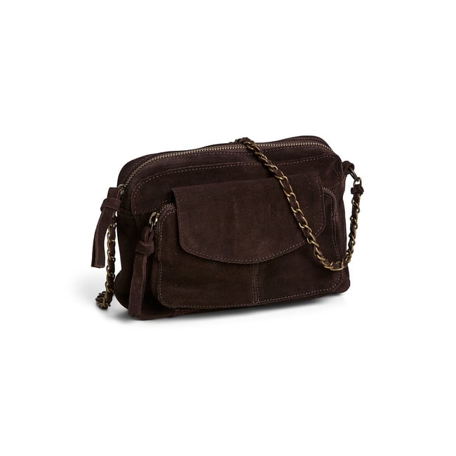 Naina Small Suede Handbag, dark brown, PIECES