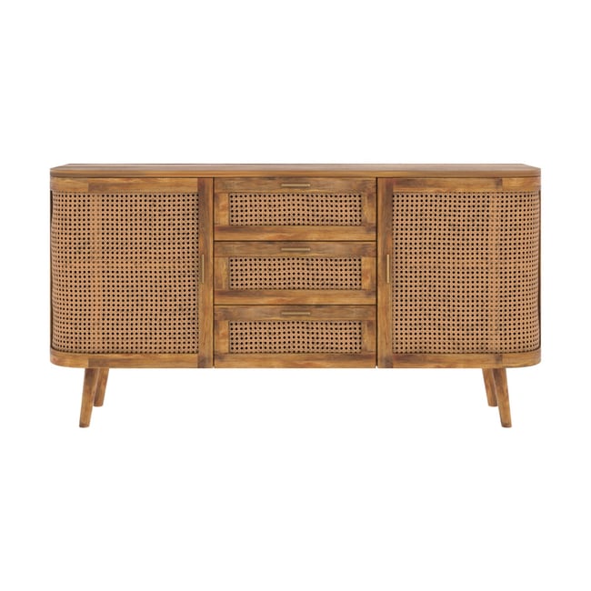Buffet 2 portes et 3 tiroirs en cannage - WAVA Couleur marron clair <span itemprop=