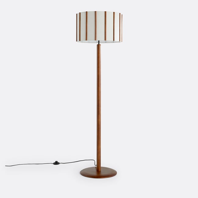 Lampadaire en hévéa et lin, Vintela Couleur marron <span itemprop=