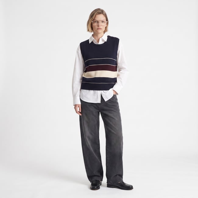 Pull rayé sans manches pour femme MAREA navy <span itemprop=