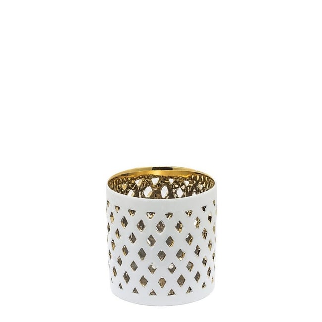 Photophore décoratif à motif losanges en verre H7 Couleur blanc <span itemprop=