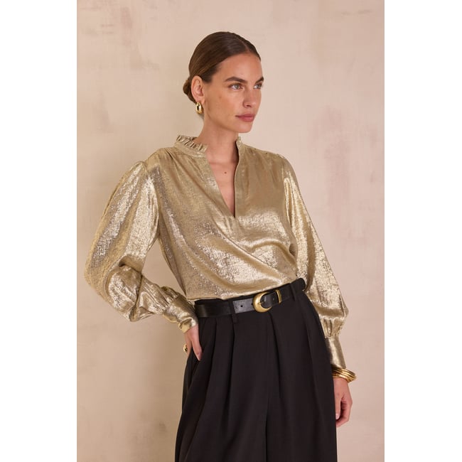 Blouse irisée col V à manches longues BETH or <span itemprop=