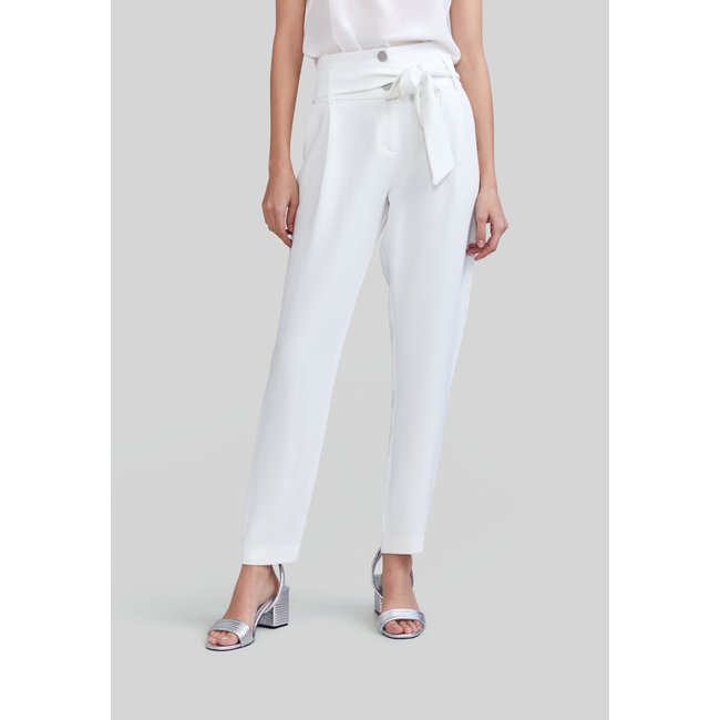 Pantalon recyclé taille haute ceinturée blanc cassé <span itemprop=