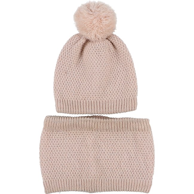 Ensemble snood + bonnet - Très bon état rose <span itemprop=