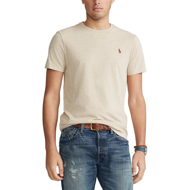 T-shirt col rond en jersey de coton beige chiné <span itemprop=