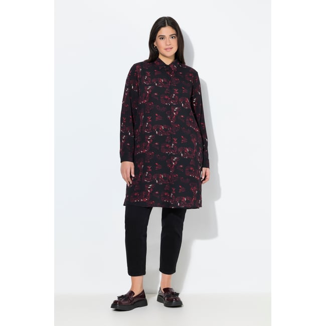 Chemisier long évasé à col de chemise noir <span itemprop=