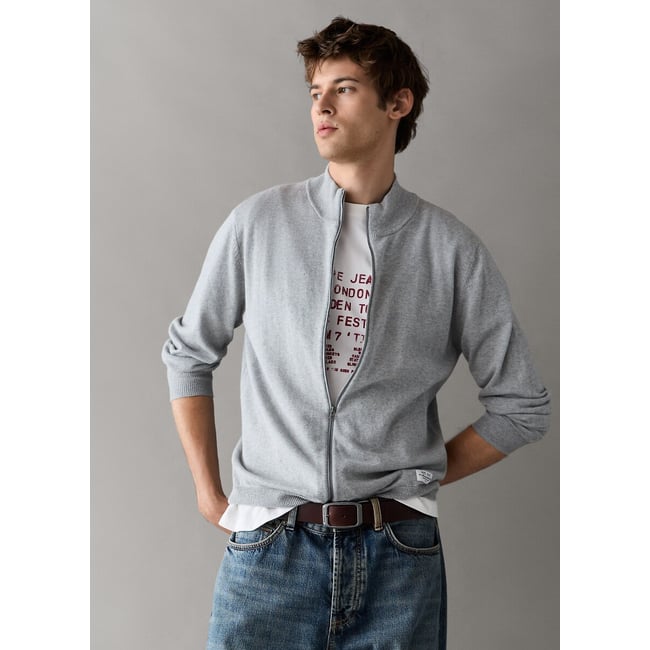 Sweat zippé col montant gris <span itemprop=