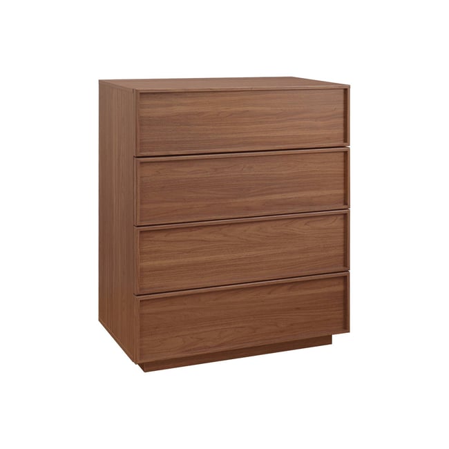 Commode de rangement décor bois 4 tiroirs KUBA Couleur noyer <span itemprop=