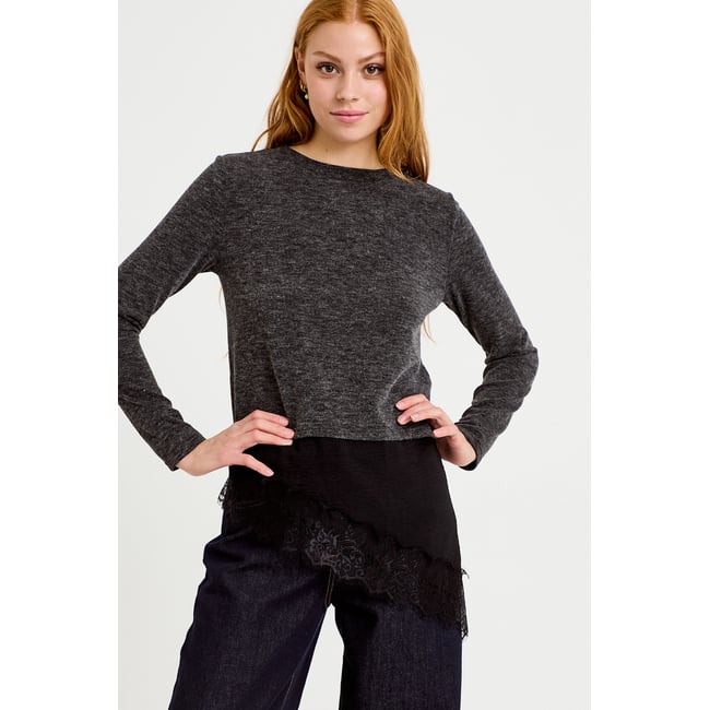 Pull manches longues gris foncé <span itemprop=
