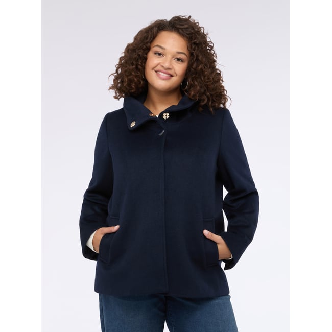 Veste en laine mélangée à capuche bleu <span itemprop=