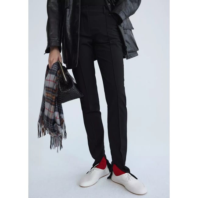 Pantalon en laine fente à l’ourlet noir <span itemprop=