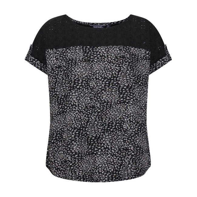 Haut manches courtes roulées motif/style abstrait JAIDA noir <span itemprop=