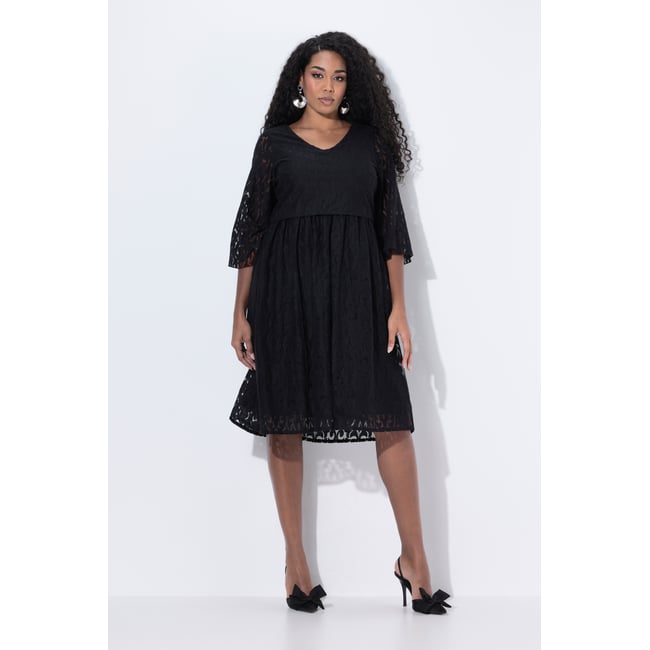 Robe midi évasée avec encolure en V noir <span itemprop=