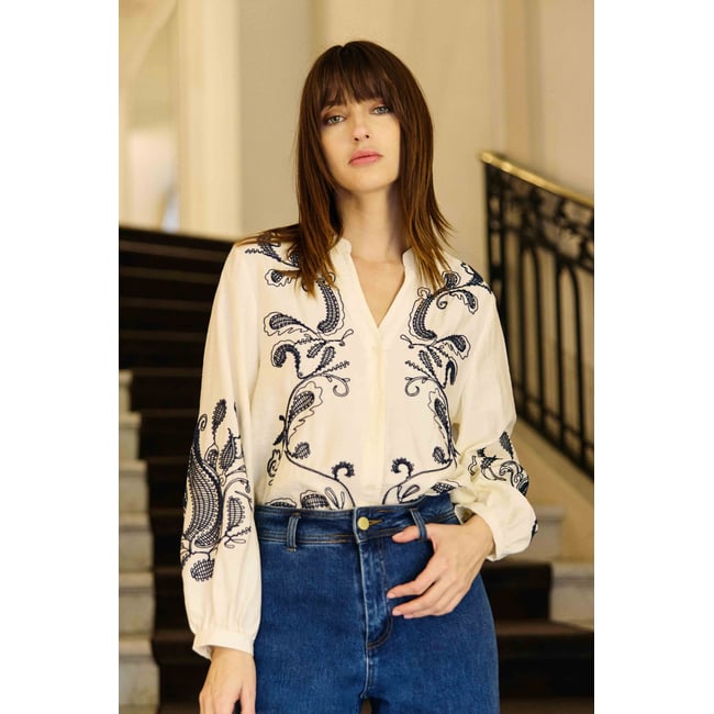 Blouse manches longues col v imprimé broderie BEYTA - LA PETITE ETOILE