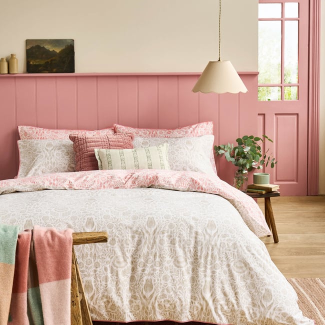 Parure de lit liberty Ashstead Damask, housse de couette + 2 taies pour lit en 140 rose, beige <span itemprop=