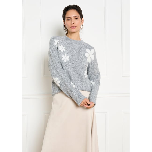 Pull à motif floral gris clair <span itemprop=