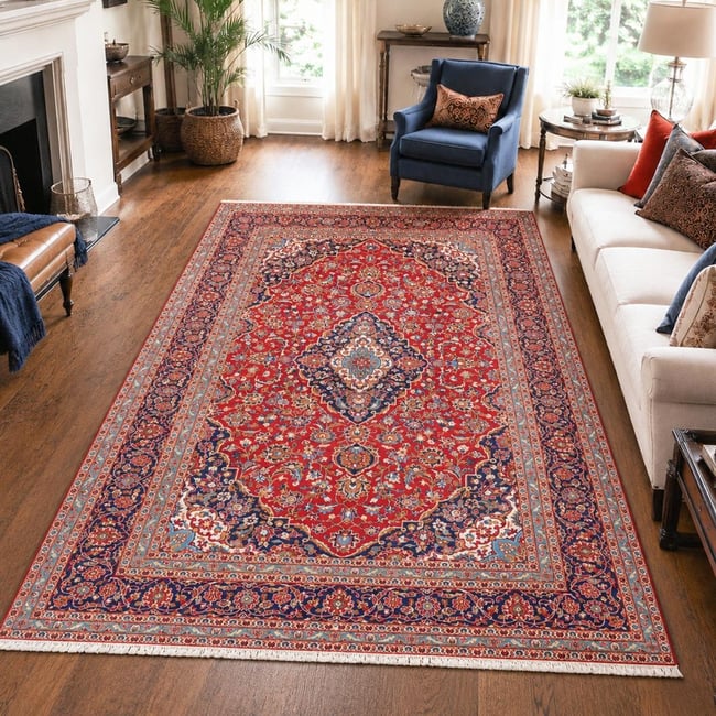 Tapis d'orient, motif oriental, noué main en laine, ARDAKAN 7 Couleur rouge, beige, bleu <span itemprop=
