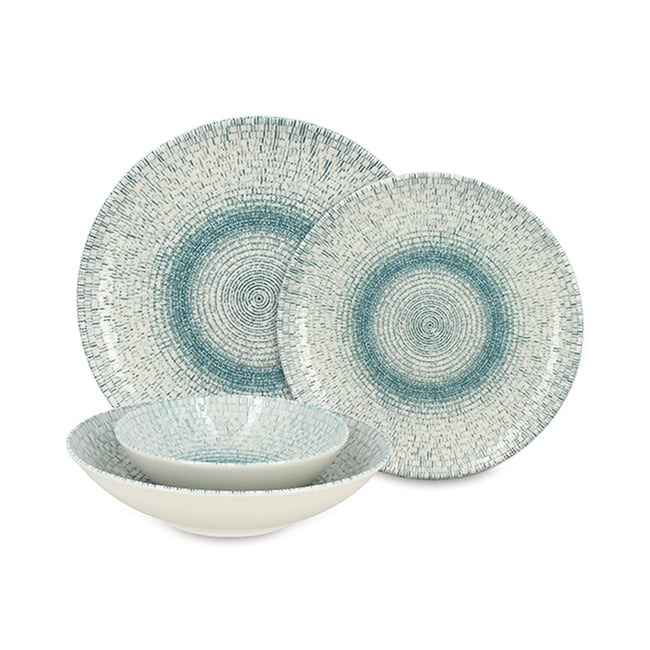 Service de table 48 pièces en porcelaine, AQUA Couleur blanc-bleu <span itemprop=
