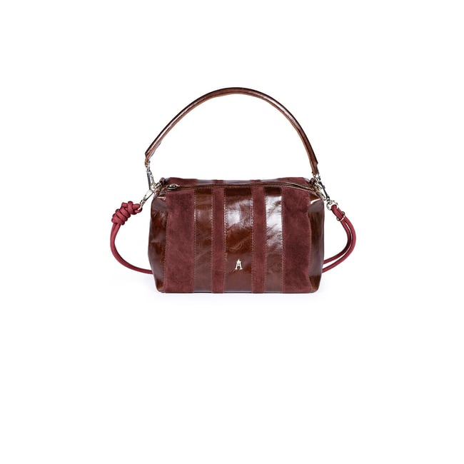 Sac en cuir à effet rayures, MINI HALO bordeaux <span itemprop=