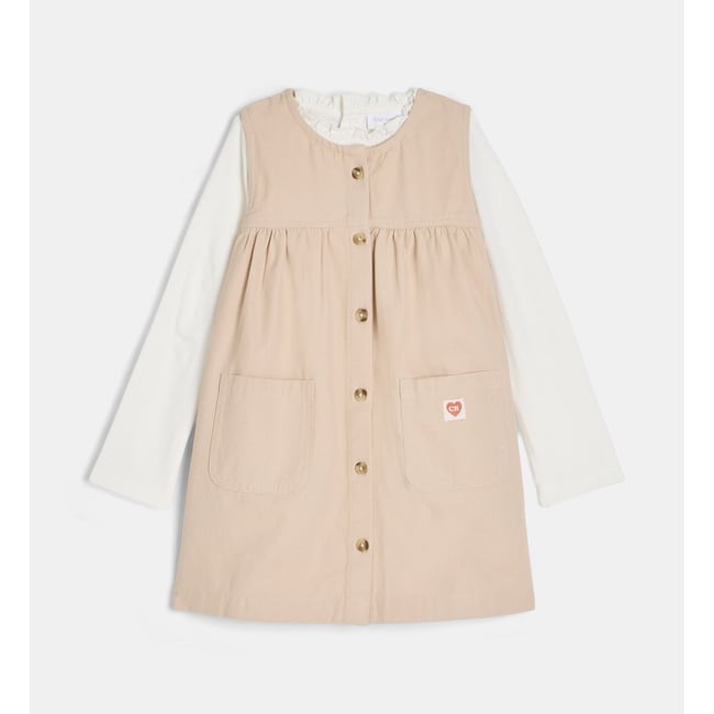 Ensemble robe tisoul en sergé écru et beige <span itemprop=