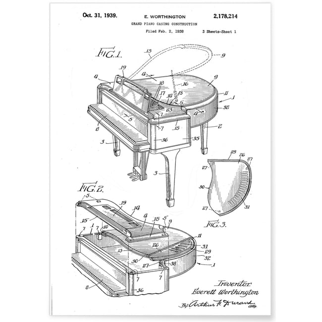 Affiche Brevet Piano Couleur blanc <span itemprop=